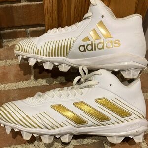 EUC Sz 5.5 Adidas white/gold Freak mid cleats